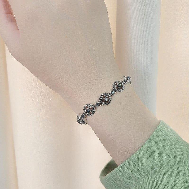 PULSEIRA PRATA 925 PEDRAS NATURAIS ABALONE