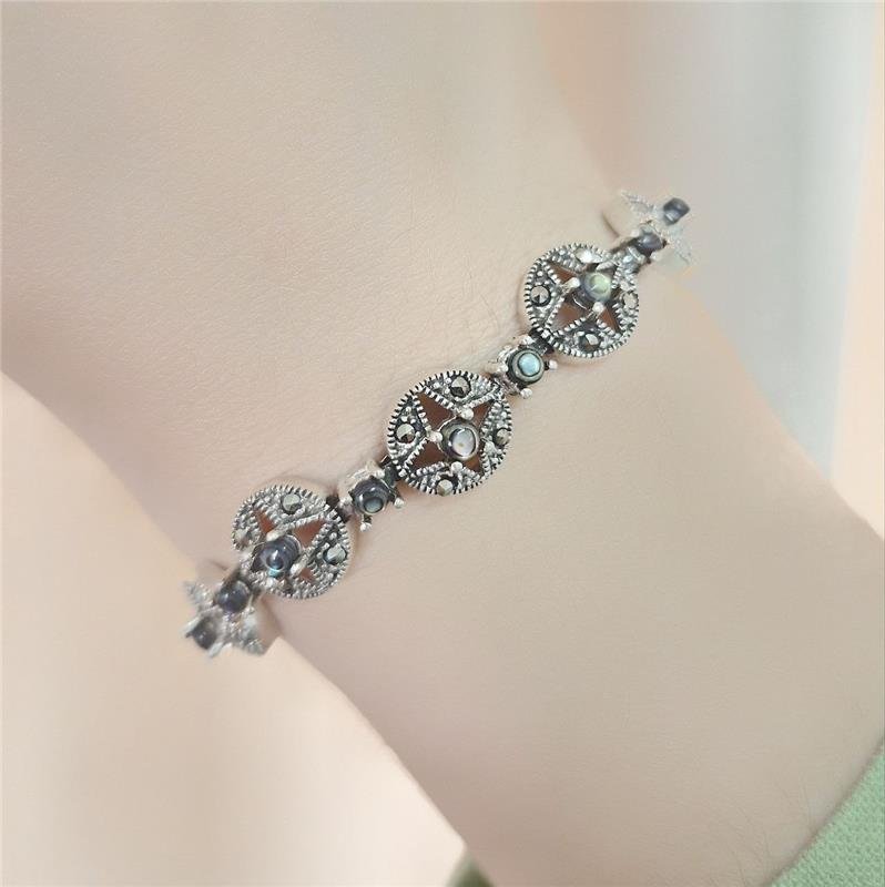 PULSEIRA PRATA 925 PEDRAS NATURAIS ABALONE