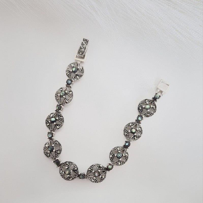 PULSEIRA PRATA 925 PEDRAS NATURAIS ABALONE