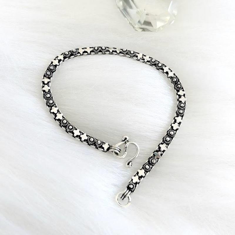 PULSEIRA PRATA 925 PEKUN 1 LINHA CORAÇÃO GOTA CRUZ