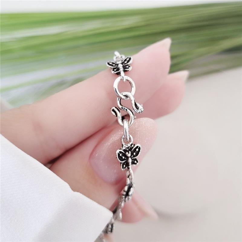 PULSEIRA PRATA 925 PEKUN BORBOLETAS COM FLORES