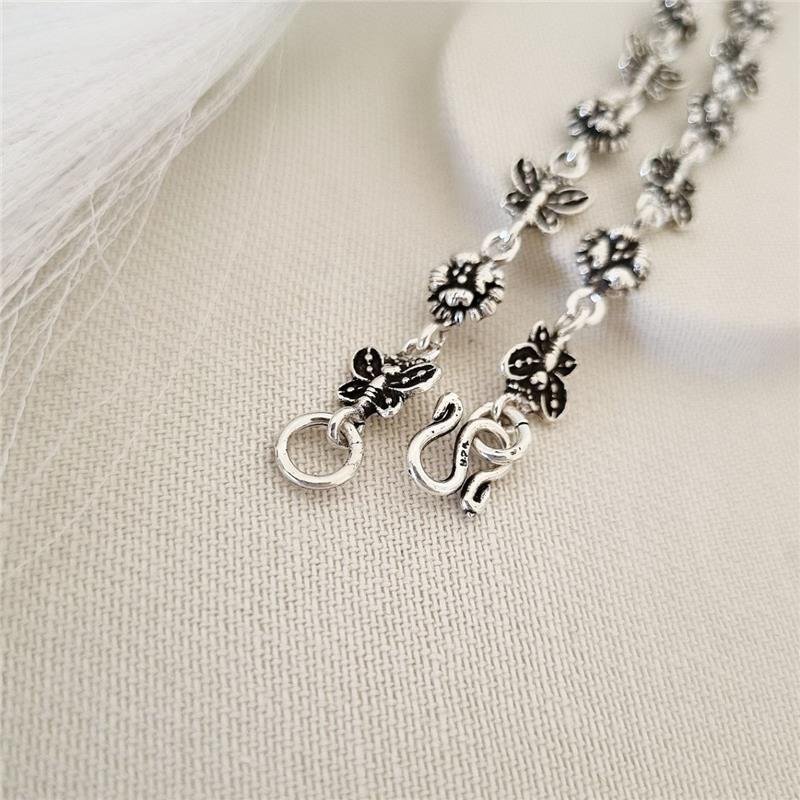 PULSEIRA PRATA 925 PEKUN BORBOLETAS COM FLORES