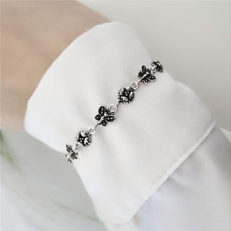 PULSEIRA PRATA 925 PEKUN BORBOLETAS COM FLORES