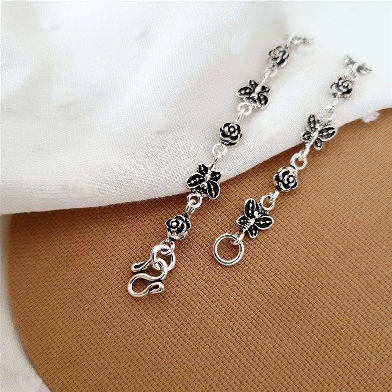 PULSEIRA PRATA 925 PEKUN BORBOLETAS COM ROSAS