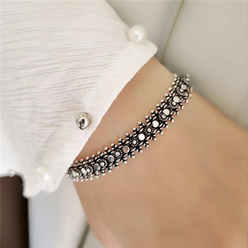 PULSEIRA PRATA 925 PEKUN CÍRCULOS E FLORES