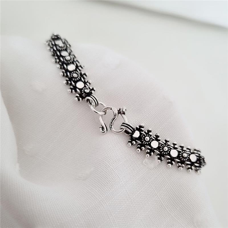 PULSEIRA PRATA 925 PEKUN CÍRCULOS E FLORES