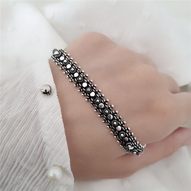 PULSEIRA PRATA 925 PEKUN CÍRCULOS E FLORES