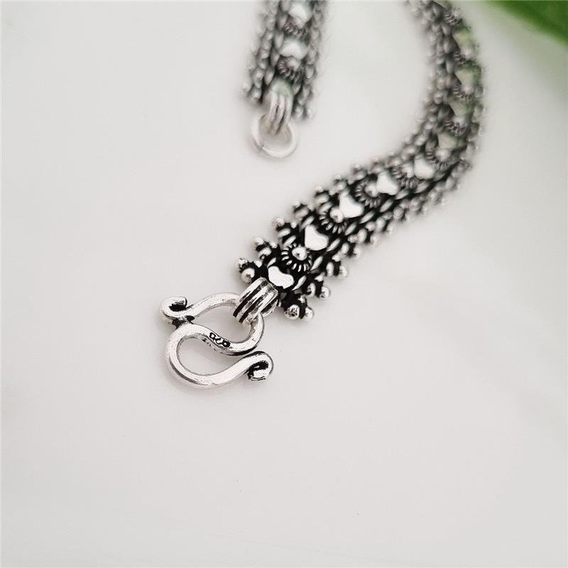 PULSEIRA PRATA 925 PEKUN CORAÇÕES LATERAL BOLINHAS