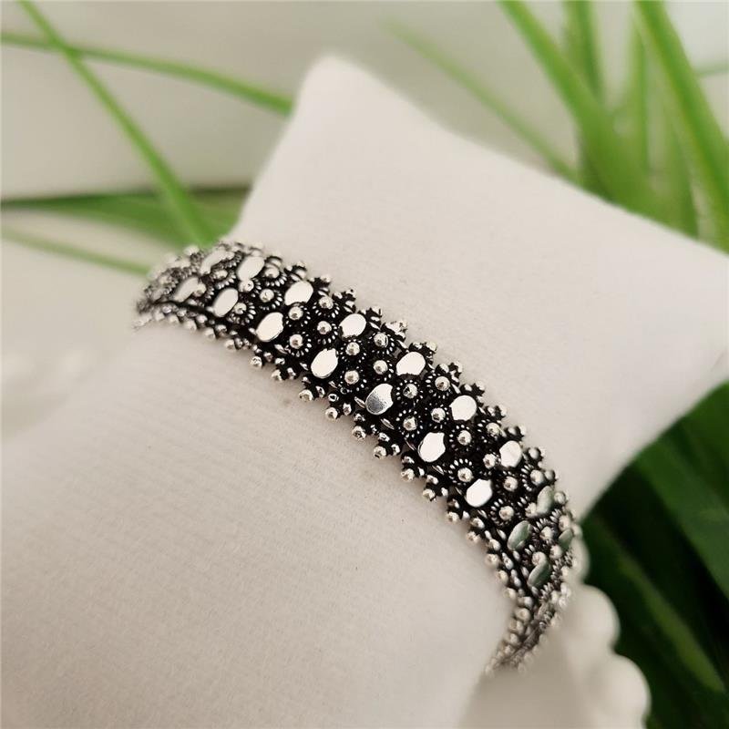 PULSEIRA PRATA 925 PEKUN DUPLA OVAL E FLORZINHAS