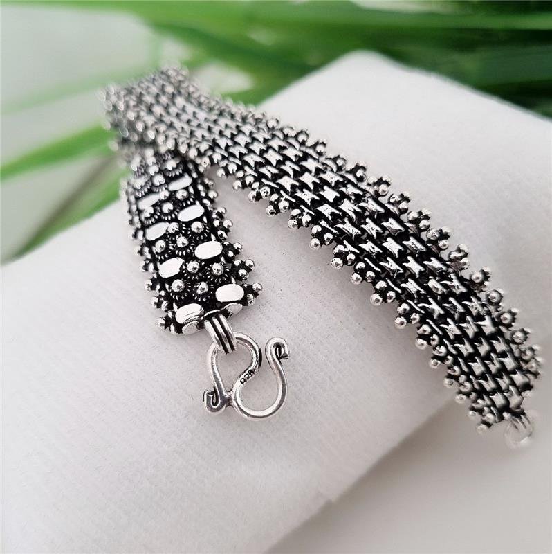 PULSEIRA PRATA 925 PEKUN DUPLA OVAL E FLORZINHAS