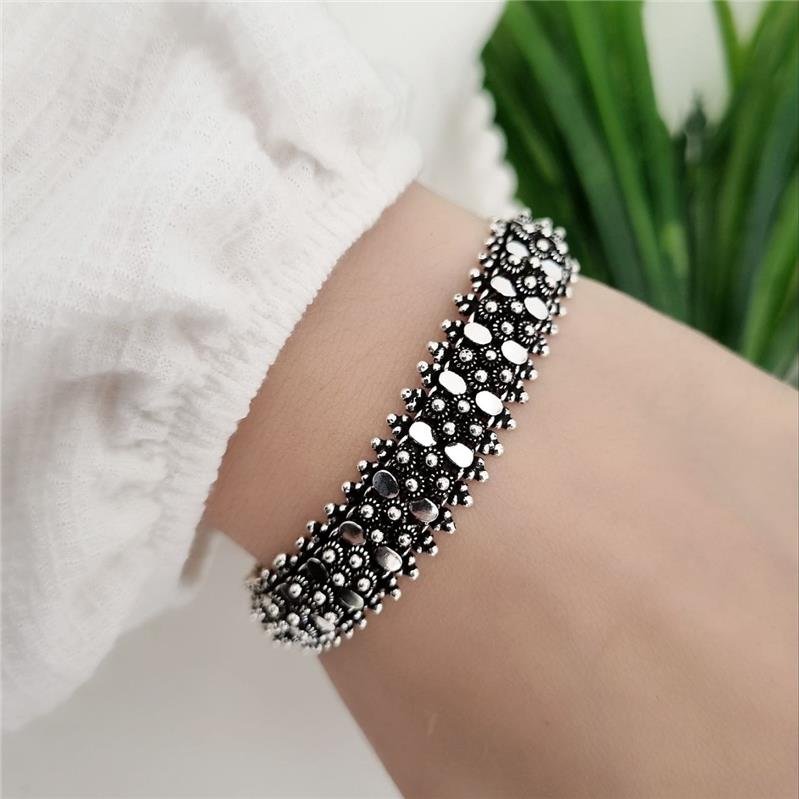 PULSEIRA PRATA 925 PEKUN DUPLA OVAL E FLORZINHAS