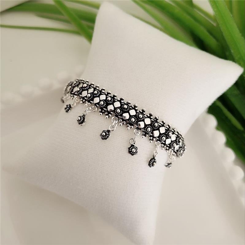 PULSEIRA PRATA 925 PEKUN DUPLO LOSANGO FLOR PENDURADAS