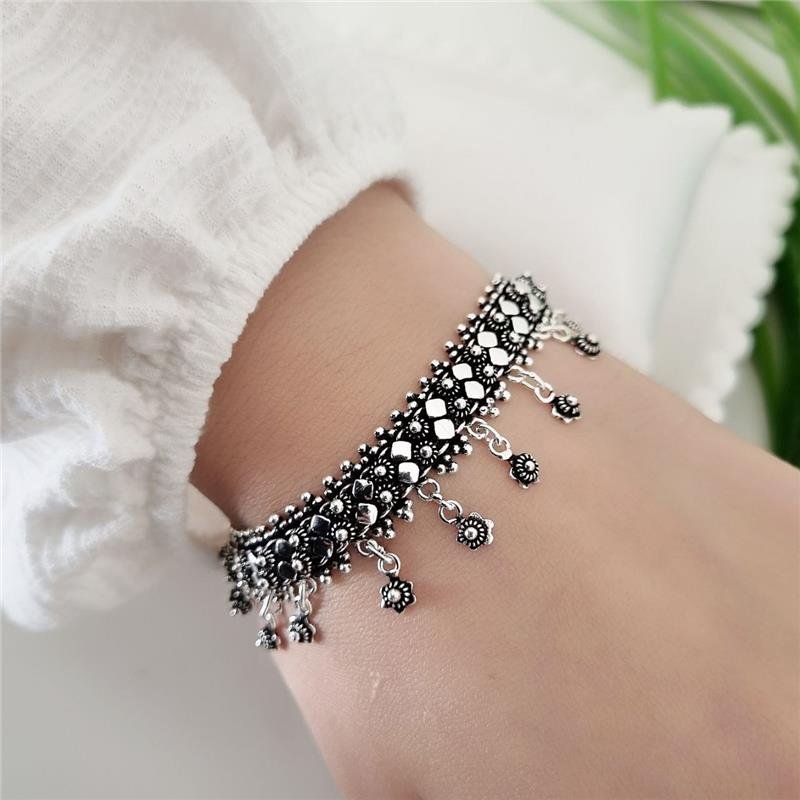 PULSEIRA PRATA 925 PEKUN DUPLO LOSANGO FLOR PENDURADAS