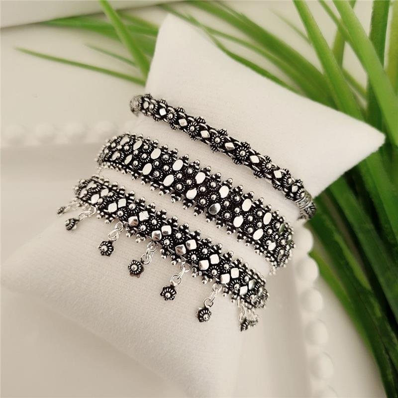 PULSEIRA PRATA 925 PEKUN DUPLO LOSANGO FLOR PENDURADAS