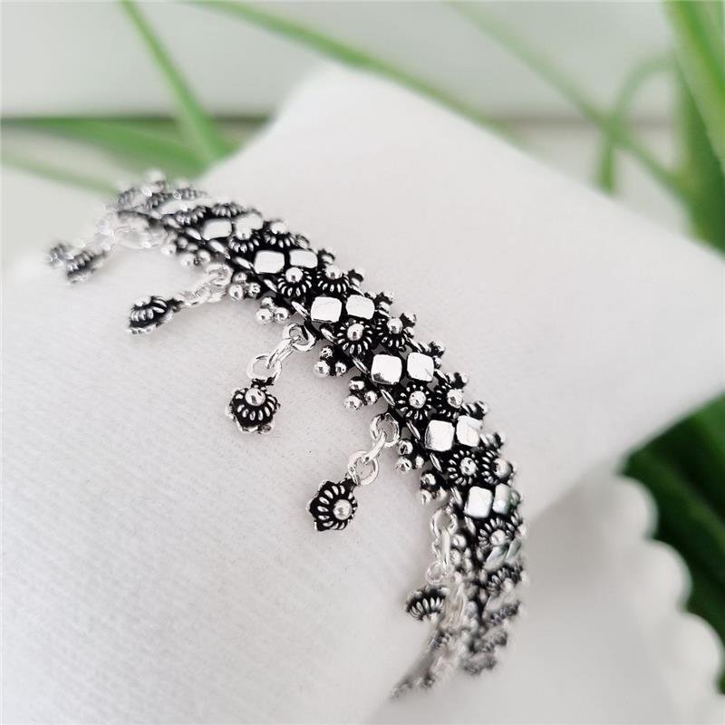 PULSEIRA PRATA 925 PEKUN DUPLO LOSANGO FLOR PENDURADAS