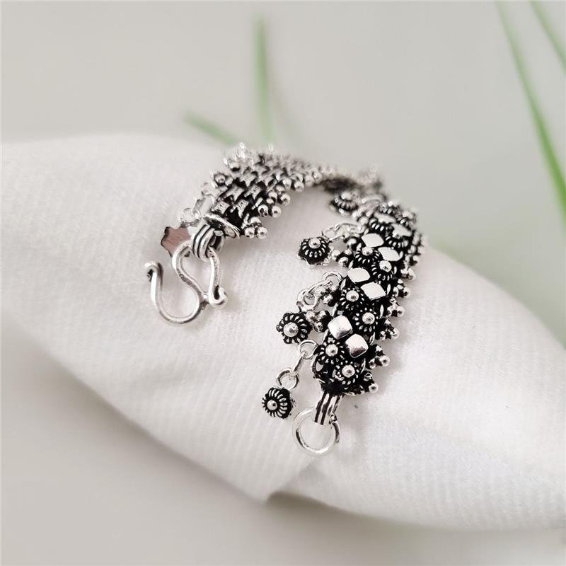 PULSEIRA PRATA 925 PEKUN DUPLO LOSANGO FLOR PENDURADAS