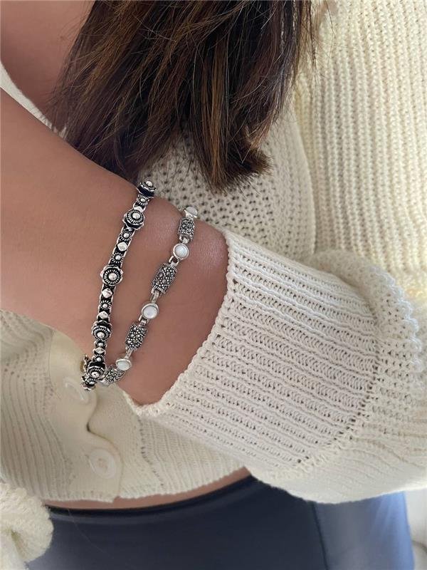 PULSEIRA PRATA 925 PEKUN FLORES E LOSANGOS