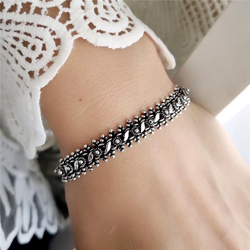 PULSEIRA PRATA 925 PEKUN FOLHAS E FLOR