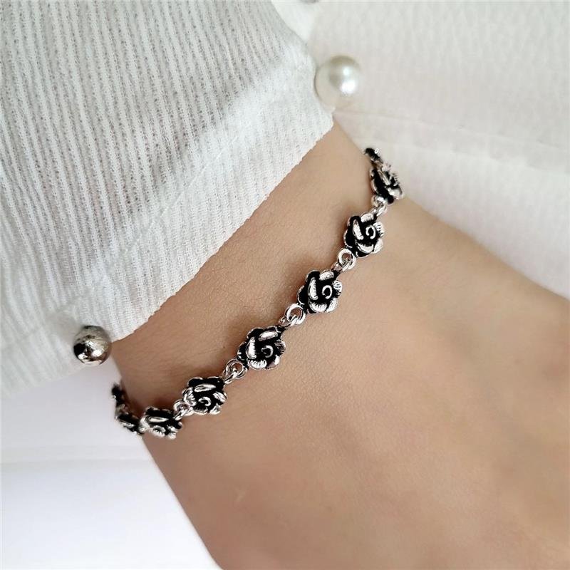 PULSEIRA PRATA 925 PEKUN ROSAS MEDIAS CINCO PÉTALAS