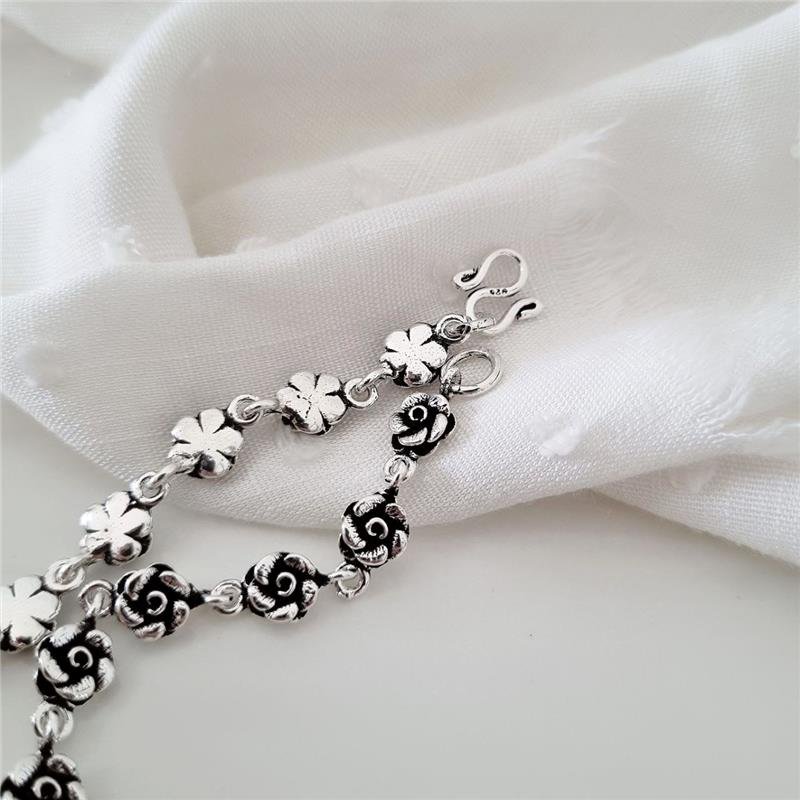 PULSEIRA PRATA 925 PEKUN ROSAS MEDIAS CINCO PÉTALAS