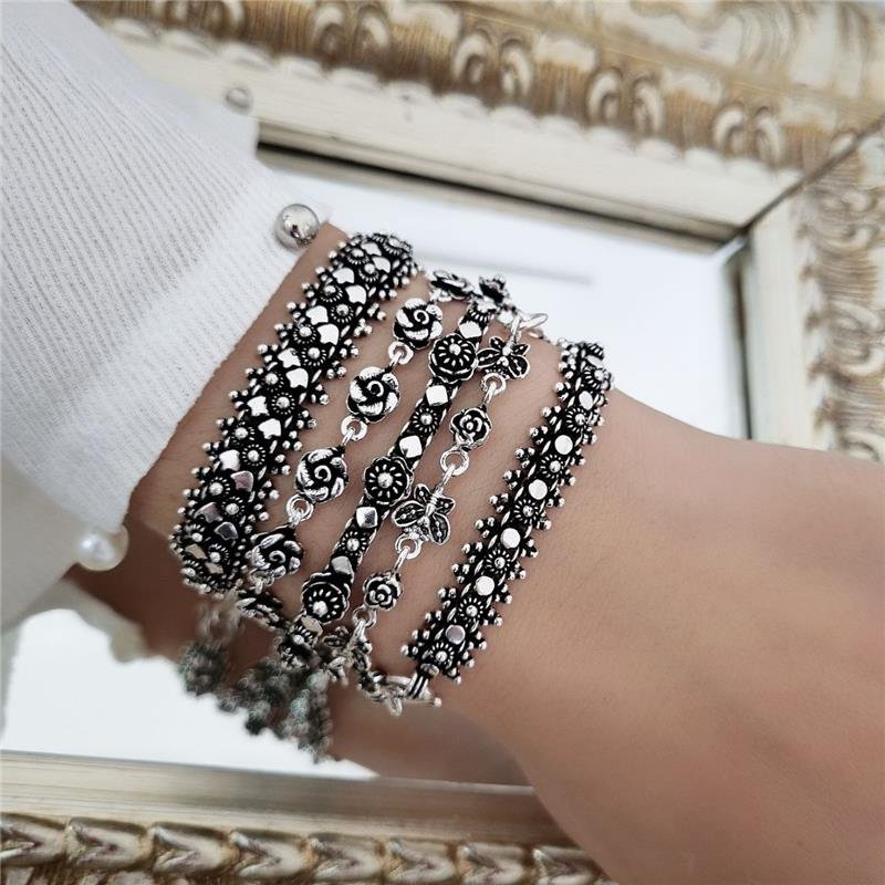 PULSEIRA PRATA 925 PEKUN ROSAS MEDIAS CINCO PÉTALAS