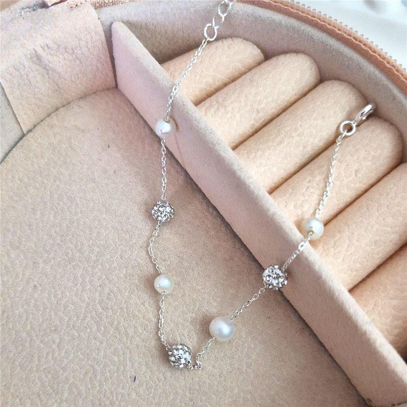 PULSEIRA PRATA 925 PÉROLAS E BOLINHAS ZIRCONIAS