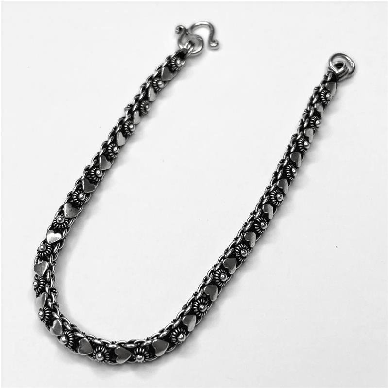 PULSEIRA PRATA 925 PIKUN CORAÇÃO FLOR