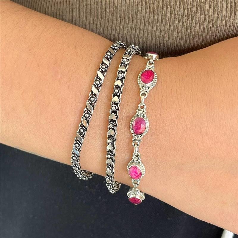 PULSEIRA PRATA 925 PIKUN FLOR CORAÇÃO