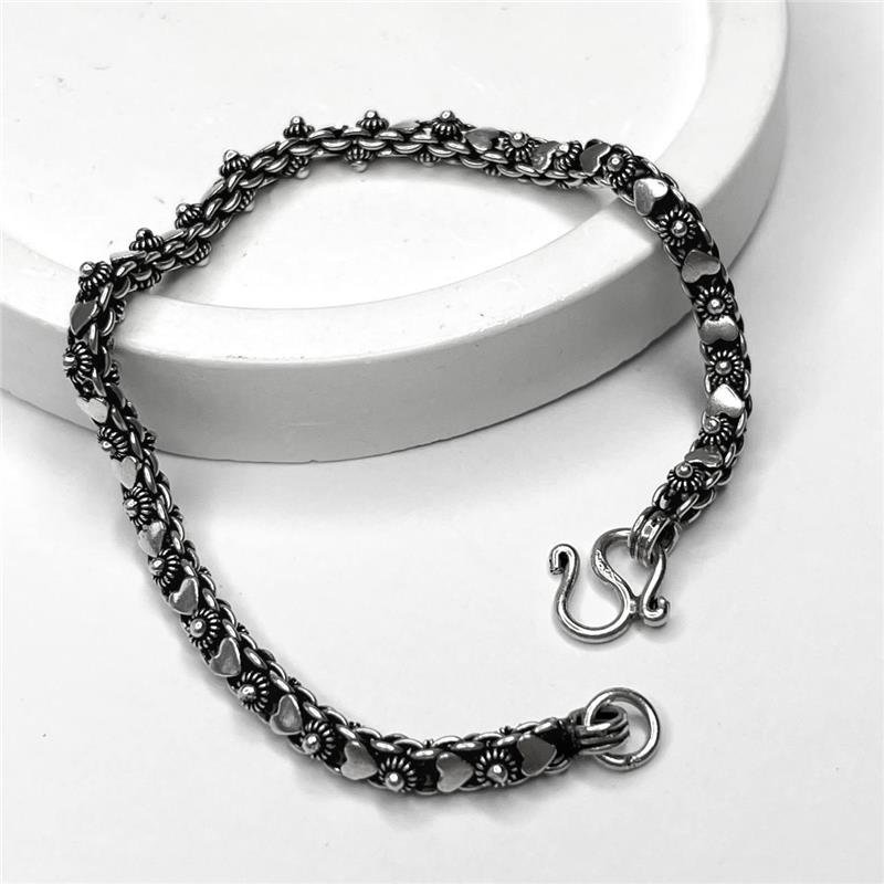 PULSEIRA PRATA 925 PIKUN FLOR CORAÇÃO