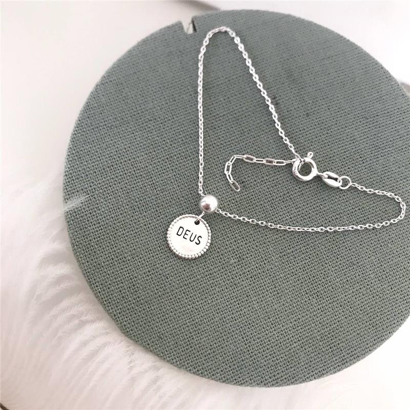 PULSEIRA PRATA 925 PLAQUINHA REDONDA DEUS