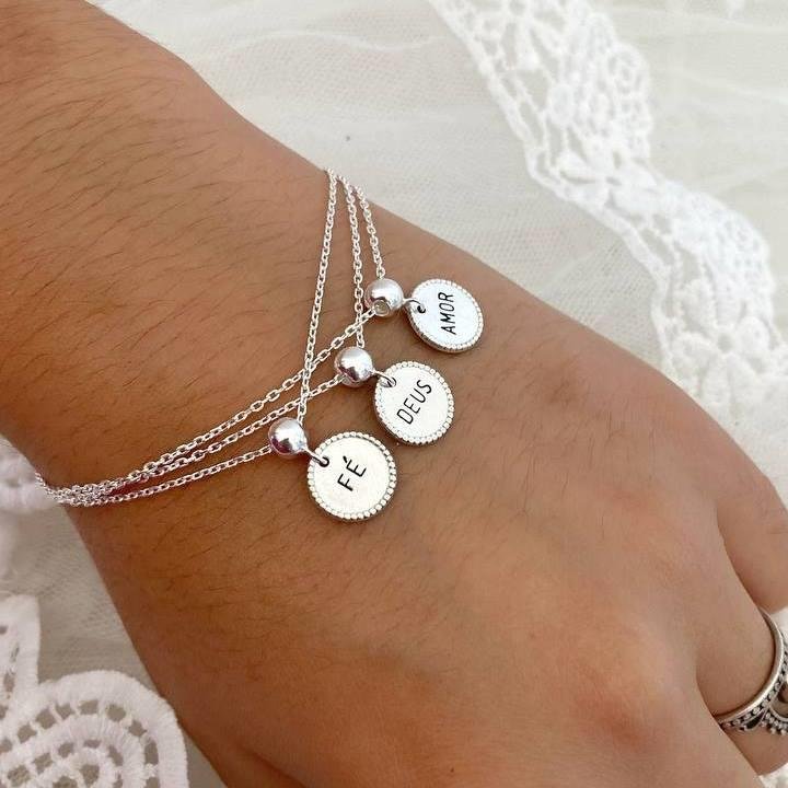 PULSEIRA PRATA 925 PLAQUINHA REDONDA DEUS