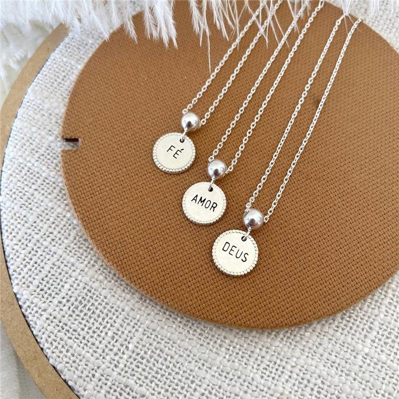 PULSEIRA PRATA 925 PLAQUINHA REDONDA FÉ