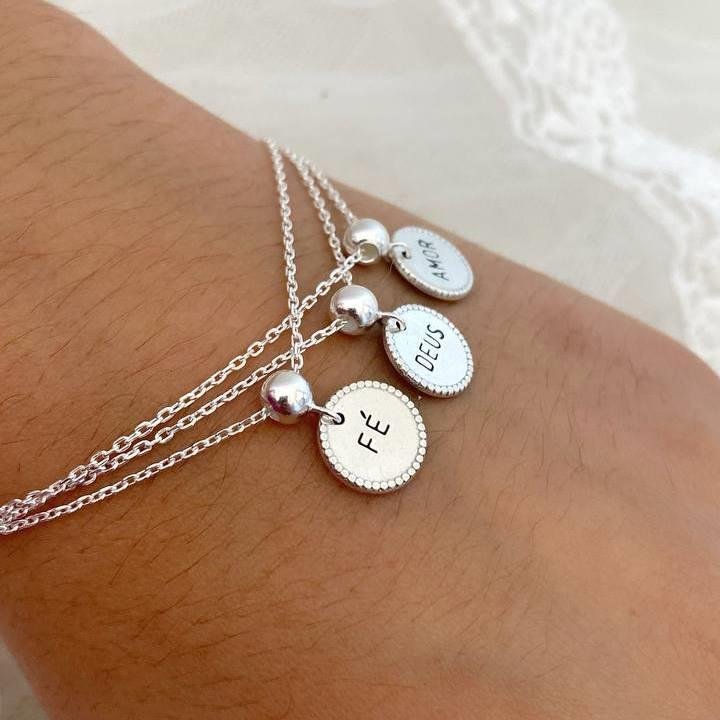 PULSEIRA PRATA 925 PLAQUINHA REDONDA FÉ