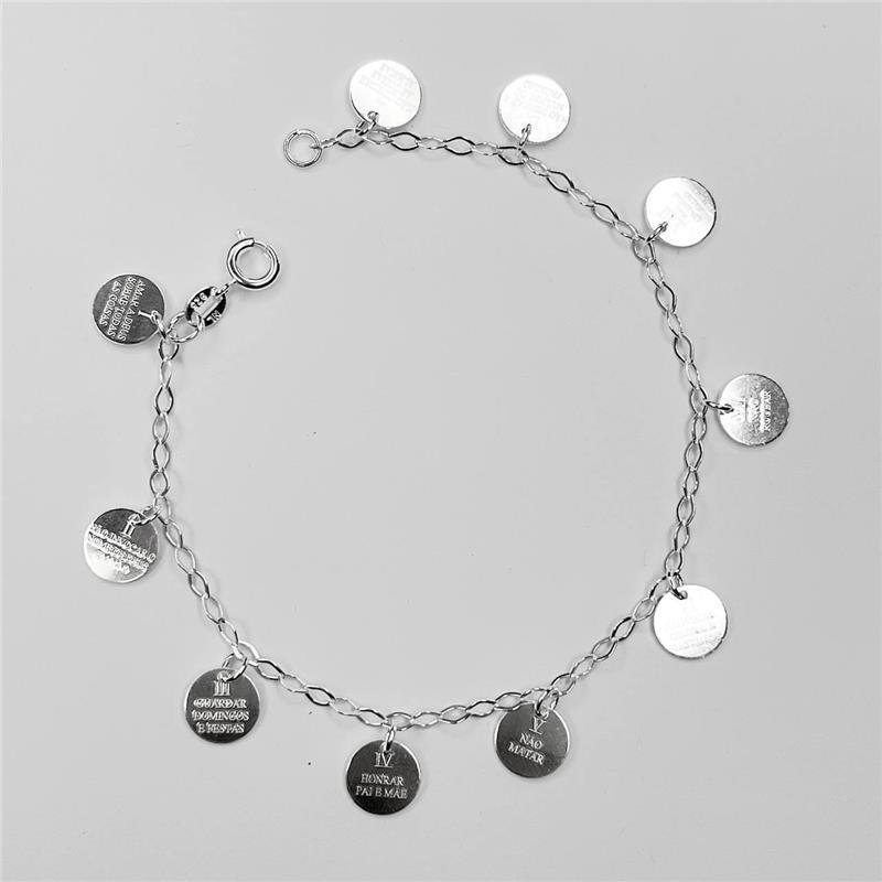 PULSEIRA PRATA 925 PLAQUINHAS DEZ MANDAMENTOS