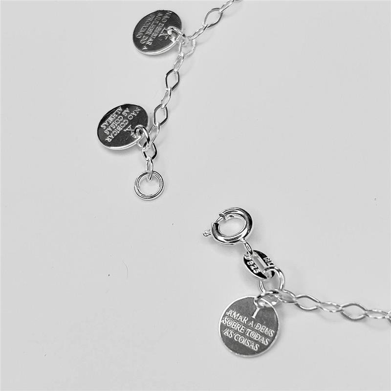 PULSEIRA PRATA 925 PLAQUINHAS DEZ MANDAMENTOS