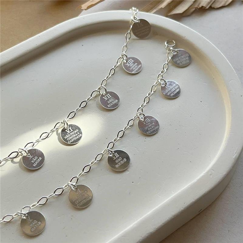 PULSEIRA PRATA 925 PLAQUINHAS DEZ MANDAMENTOS