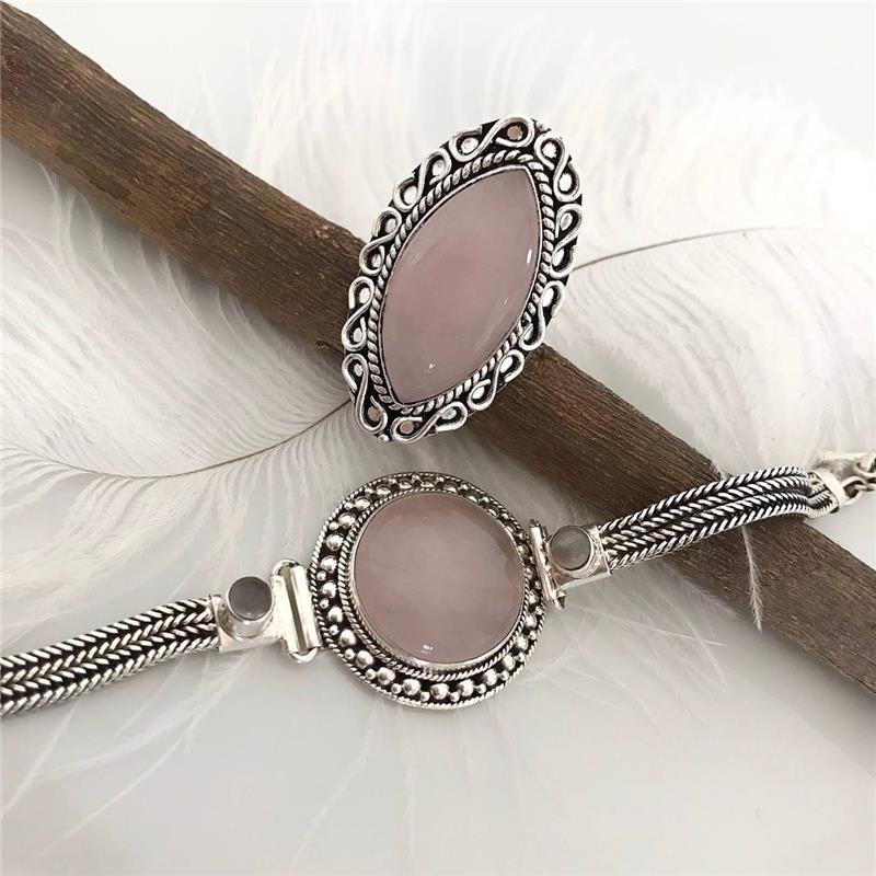 PULSEIRA PRATA 925 QUARTZO ROSA CÍRCULO