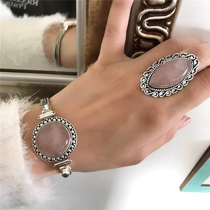 PULSEIRA PRATA 925 QUARTZO ROSA CÍRCULO