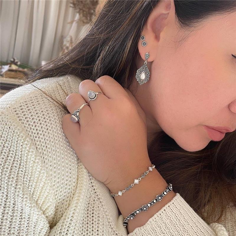 PULSEIRA PRATA 925 REGULÁVEL LOSANGOS MADRE PÉROLA