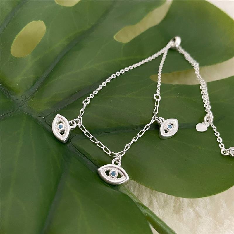 PULSEIRA PRATA 925 REGULÁVEL OLHO GREGO PENDURADO 