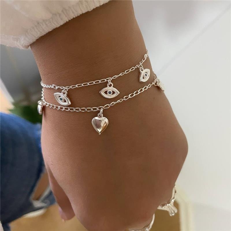 PULSEIRA PRATA 925 REGULÁVEL OLHO GREGO PENDURADO 