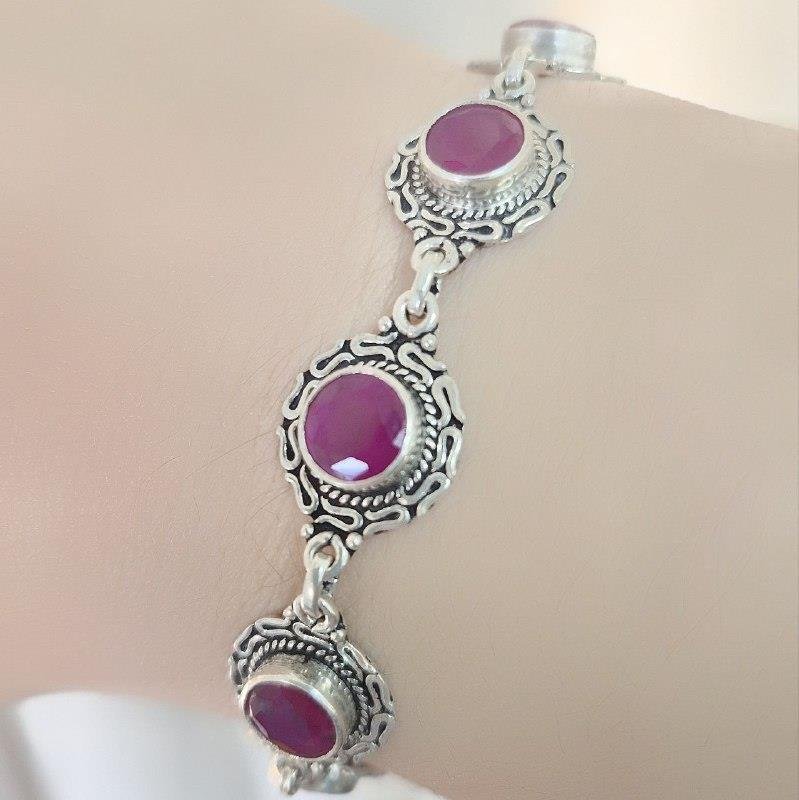 PULSEIRA PRATA 925 REGULÁVEL RUBI