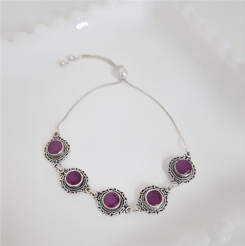 PULSEIRA PRATA 925 REGULÁVEL RUBI