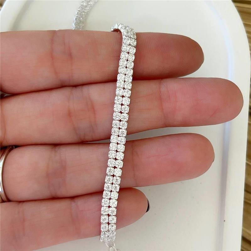 PULSEIRA PRATA 925 RIVIEIRA DUPLA ZIRCÔNIAS
