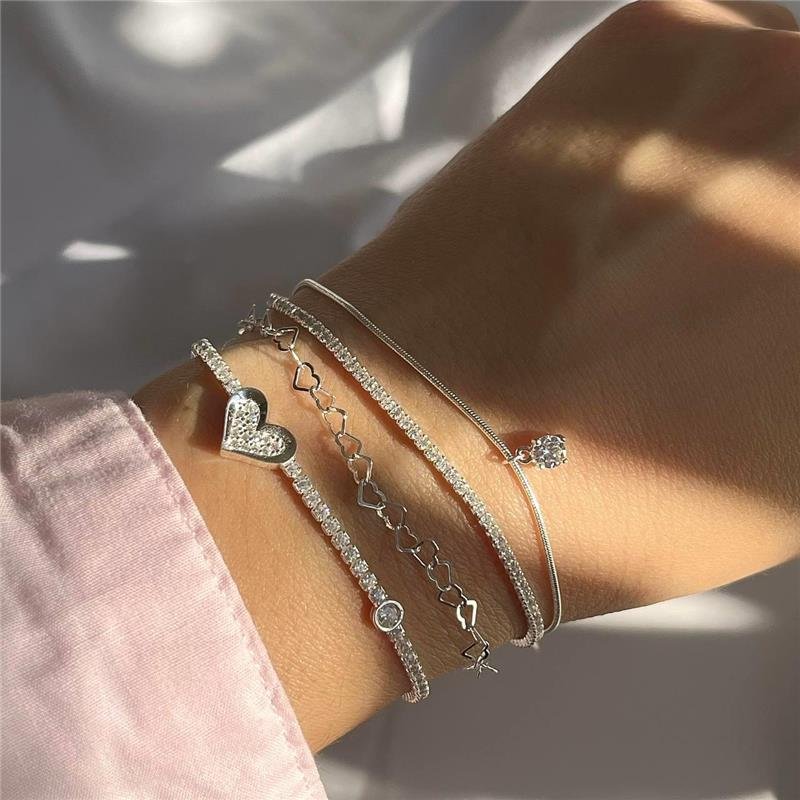 PULSEIRA PRATA 925 RIVIERA CORAÇÃO E PONTO LUZ