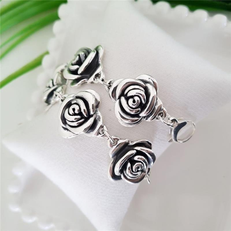 PULSEIRA PRATA 925 ROSAS GRANDES