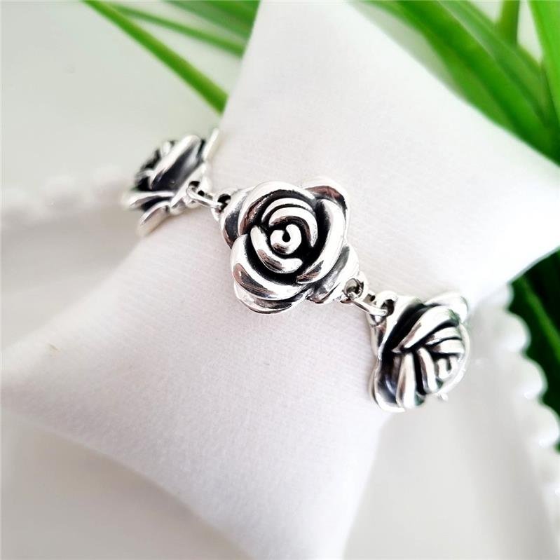 PULSEIRA PRATA 925 ROSAS GRANDES