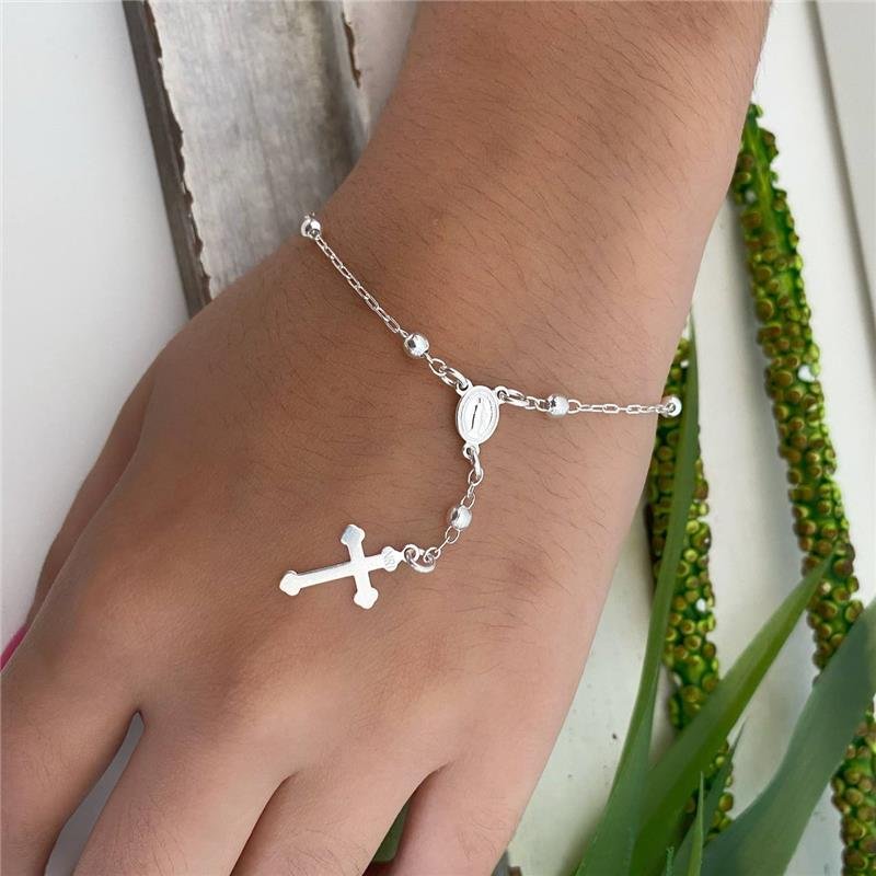 PULSEIRA PRATA 925 TERÇO COM CRUZ