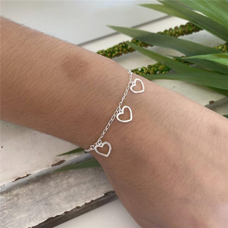 PULSEIRA PRATA 925 TRÊS CORAÇÕES