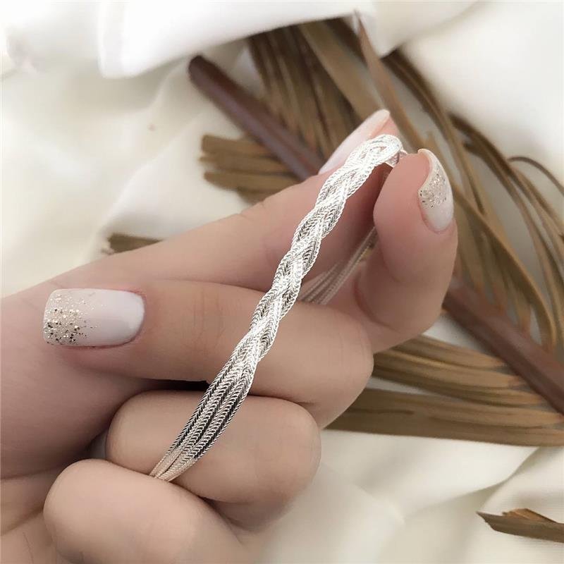 PULSEIRA PRATA 925 TRÊS FIOS LAMINADA TRANÇA